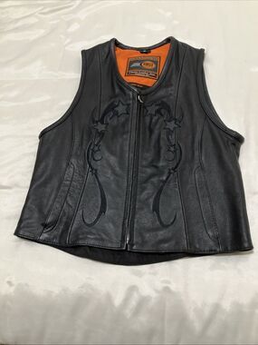 First Classics Motorcycle Leather Vest Embroidered Shooting Star Women’s M Black